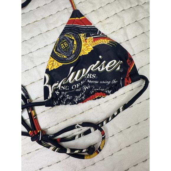 Vintage Budweiser Triangle String Bikini Top Only King Of Beer Bud Navy Swim - Picture 4 of 13